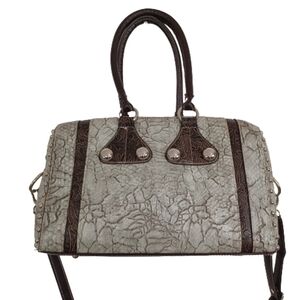 Metallic Embellished Faux Leather Crossbody Arm Bag Purse Neutral Oversized